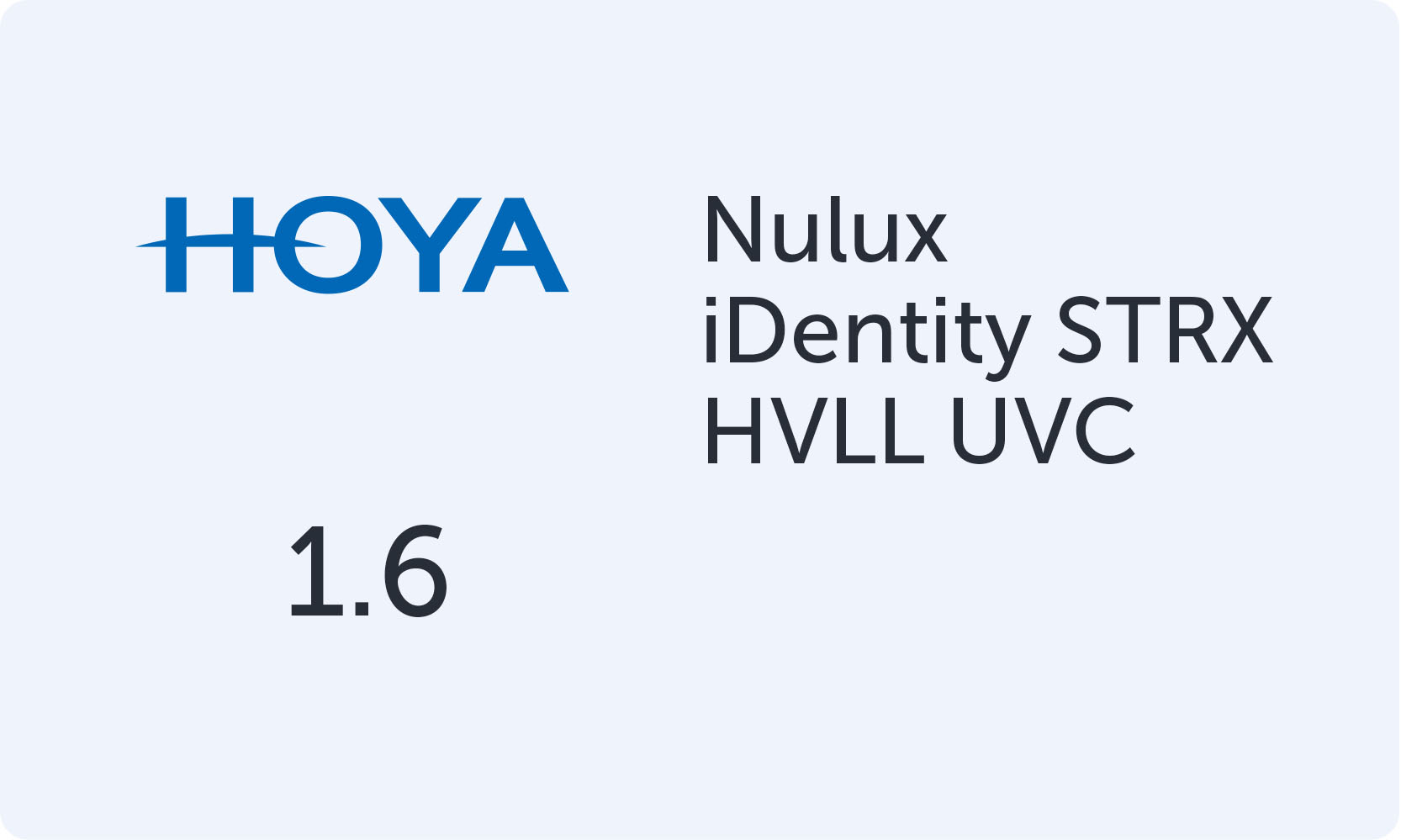 HOYA Nulux  iDentity STRX 1.60 HVLL UVC