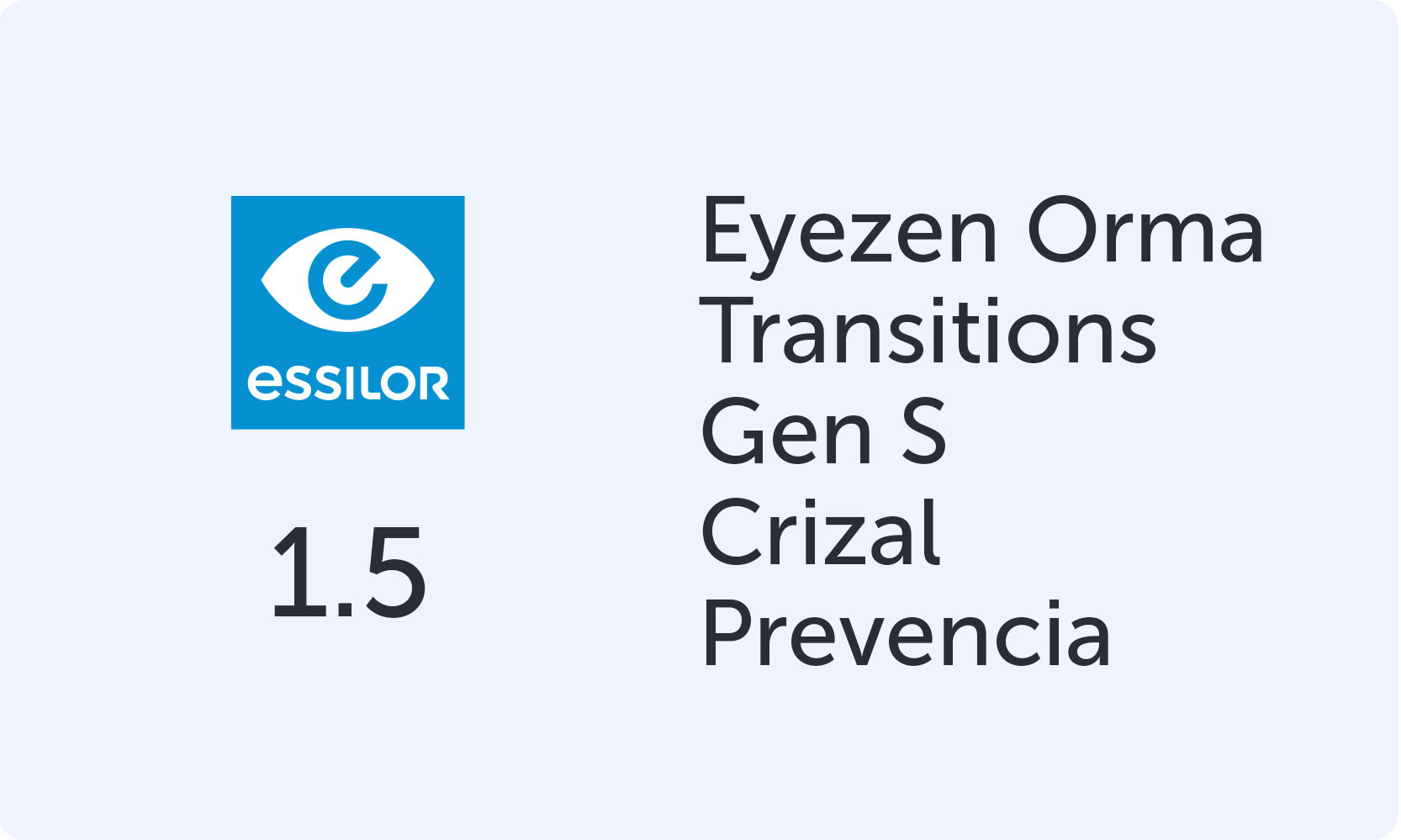 Essilor Crizal EyeZen Orma 1.5 Transitions Gen S Crizal Prevencia