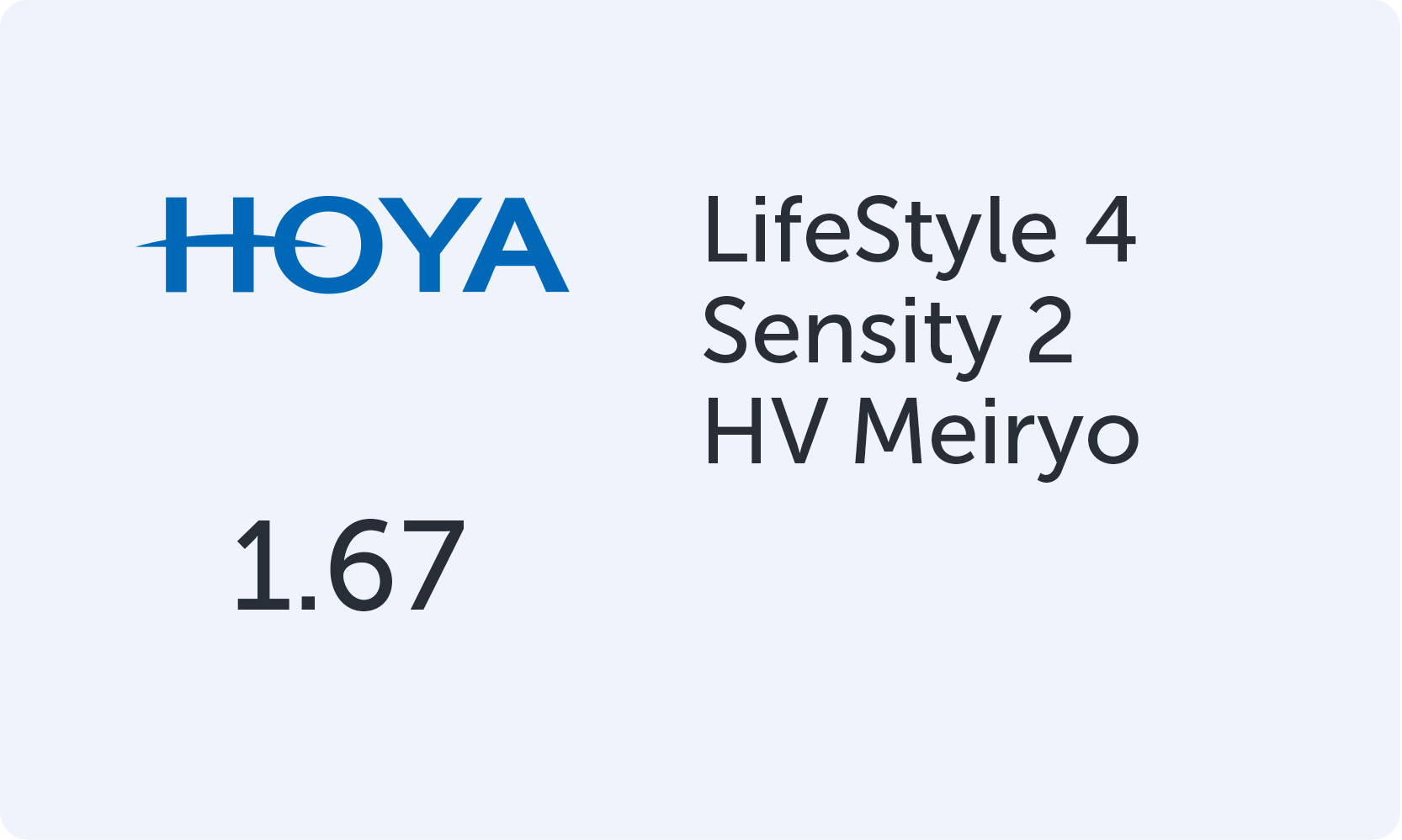 HOYA LifeStyle 4 1.67 Sensity 2 HV Meiryo