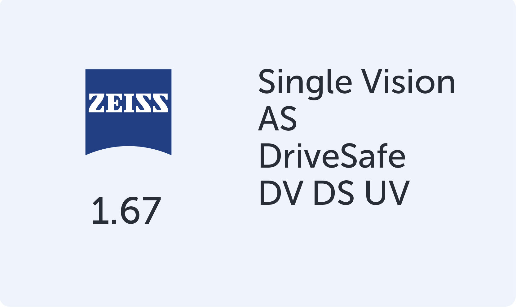 Линзы для вождения Carl Zeiss SV DriveSafe AS 1.67 DV DS UV