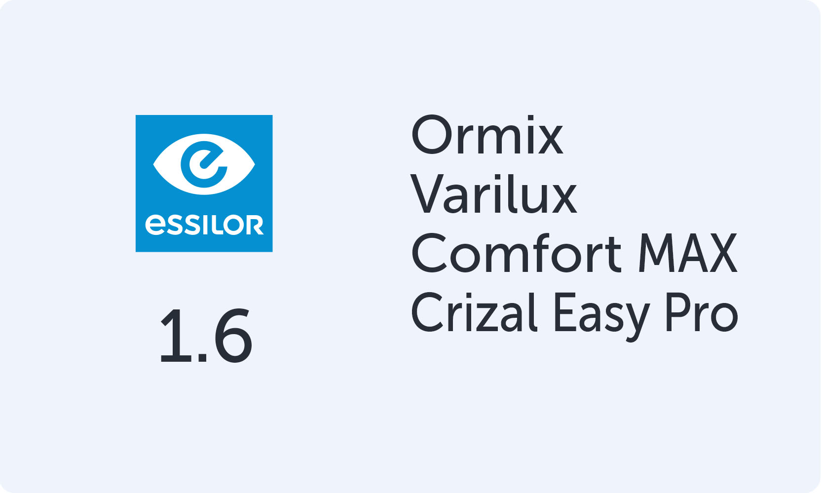 Essilor Varilux Comfort Max Ormix 1.6 Crizal Easy Pro прогрессивные